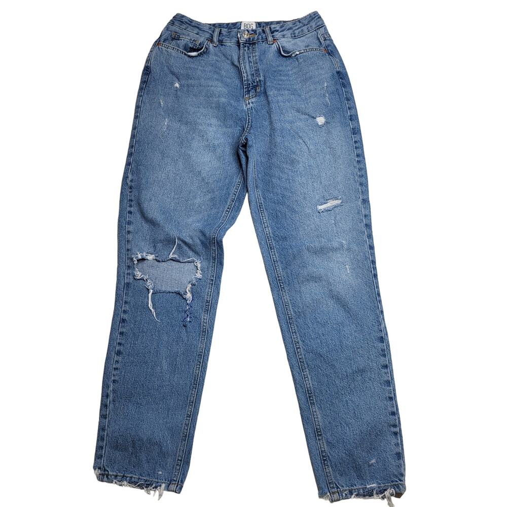 BDG Ripped Distressed Raw Hem Mom Jeans Baggy Stitched Straight Leg High Rise 29